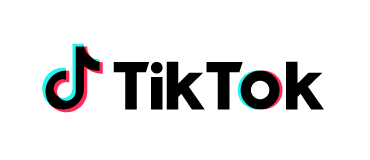 TikTok-Logo in neonblau und pink auf schwarzem Hintergrund.