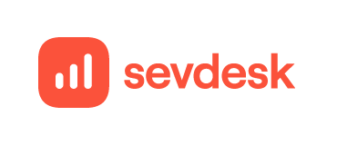 Logo von sevdesk mit stilisiertem Diagrammsymbol in Orange neben dem Schriftzug.