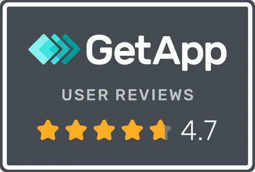 GetApp-Logo mit Benutzerbewertungen und einer Bewertung von 4,7 Sternen.