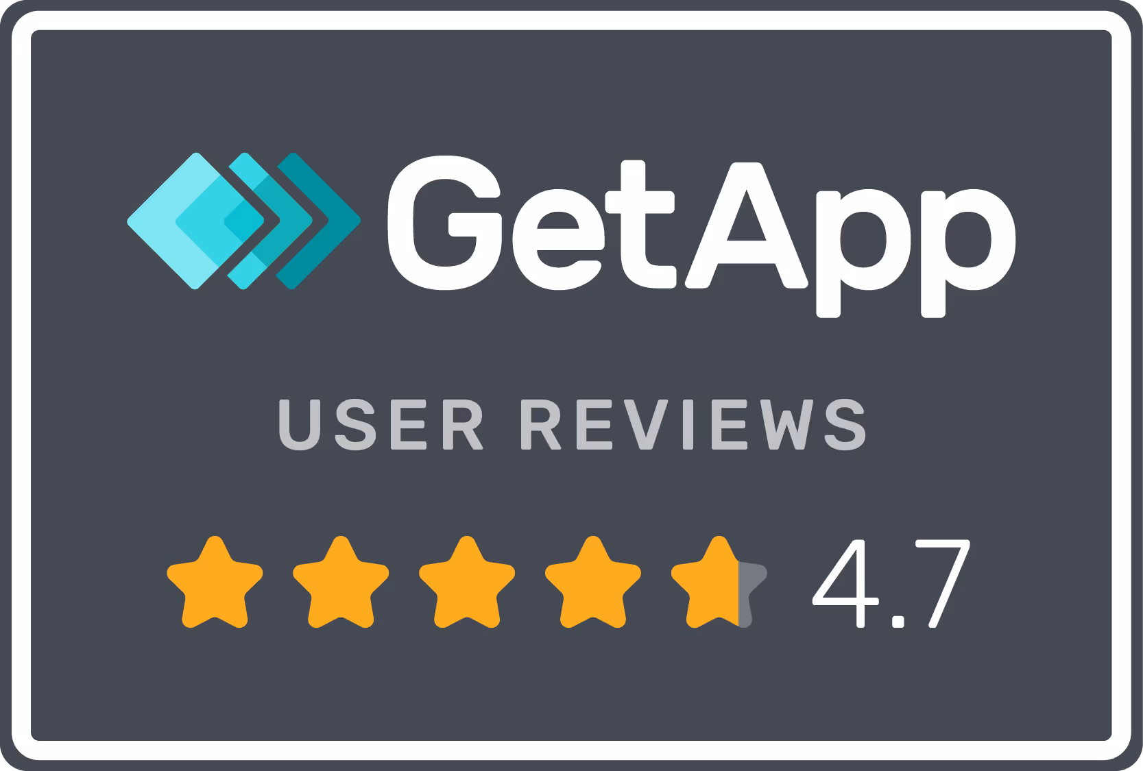 GetApp-Logo mit Benutzerbewertungen und einer Bewertung von 4,7 Sternen.