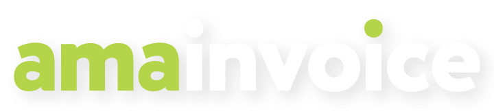 Logo mit dem Text 'Amainvoice' in grün und weißer Schrift.