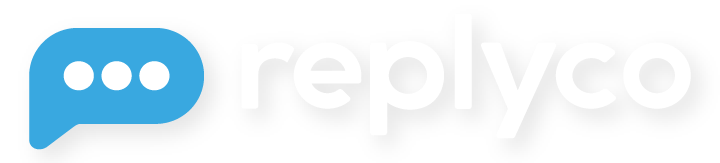 Replyco Firmenlogo mit Sprechblasen-Symbol und Schriftzug.