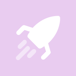 Weißes Raketen-Symbol mit Antrieb auf lilafarbenem Hintergrund.