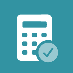 Symbol eines Taschenrechners mit einem Häkchen, der effiziente Zahlungsabgleiche darstellt.