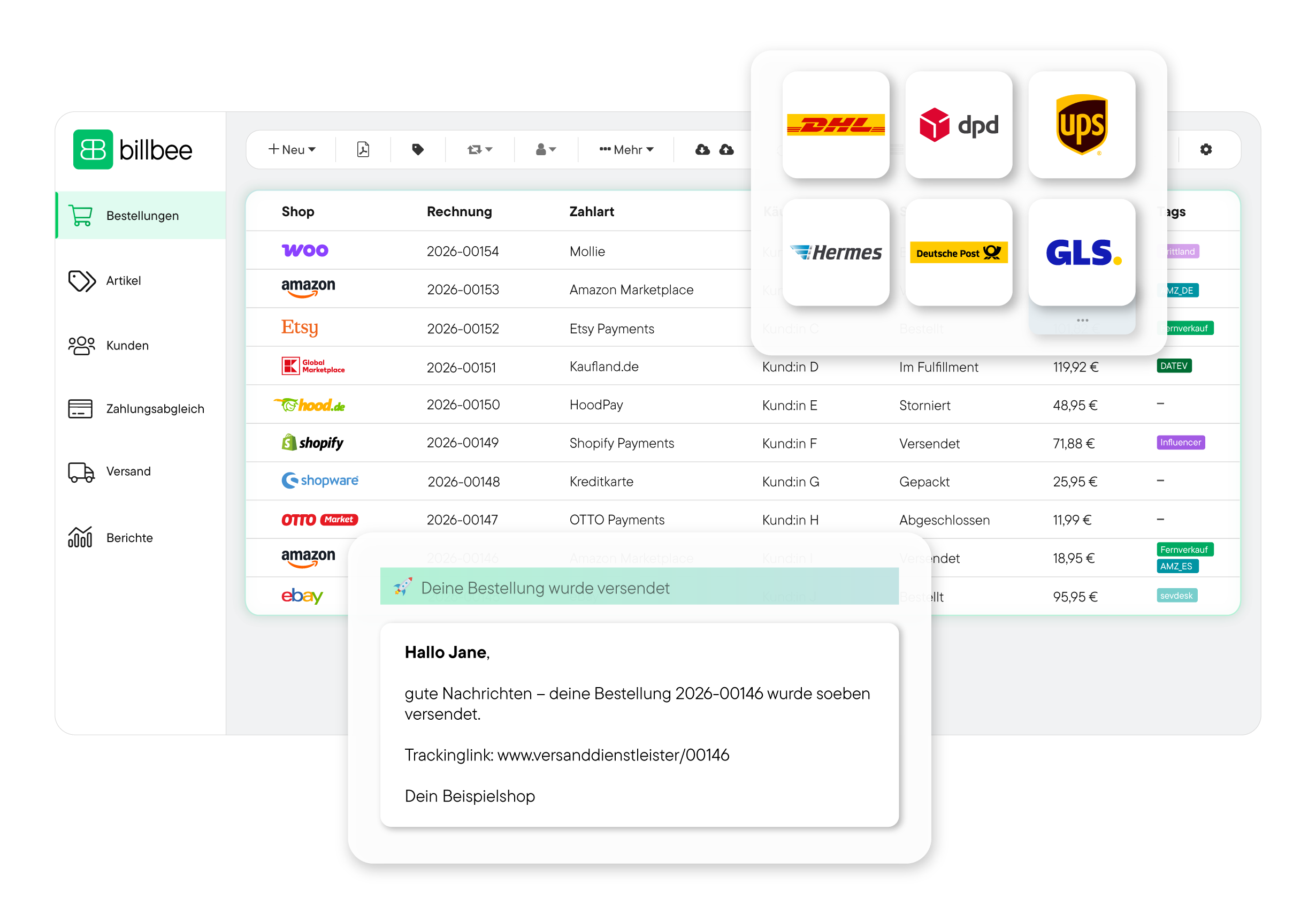 Oberfläche einfaches Warenwirtschaftssystem für Online-Shops & E-Commerce-Händler:innen