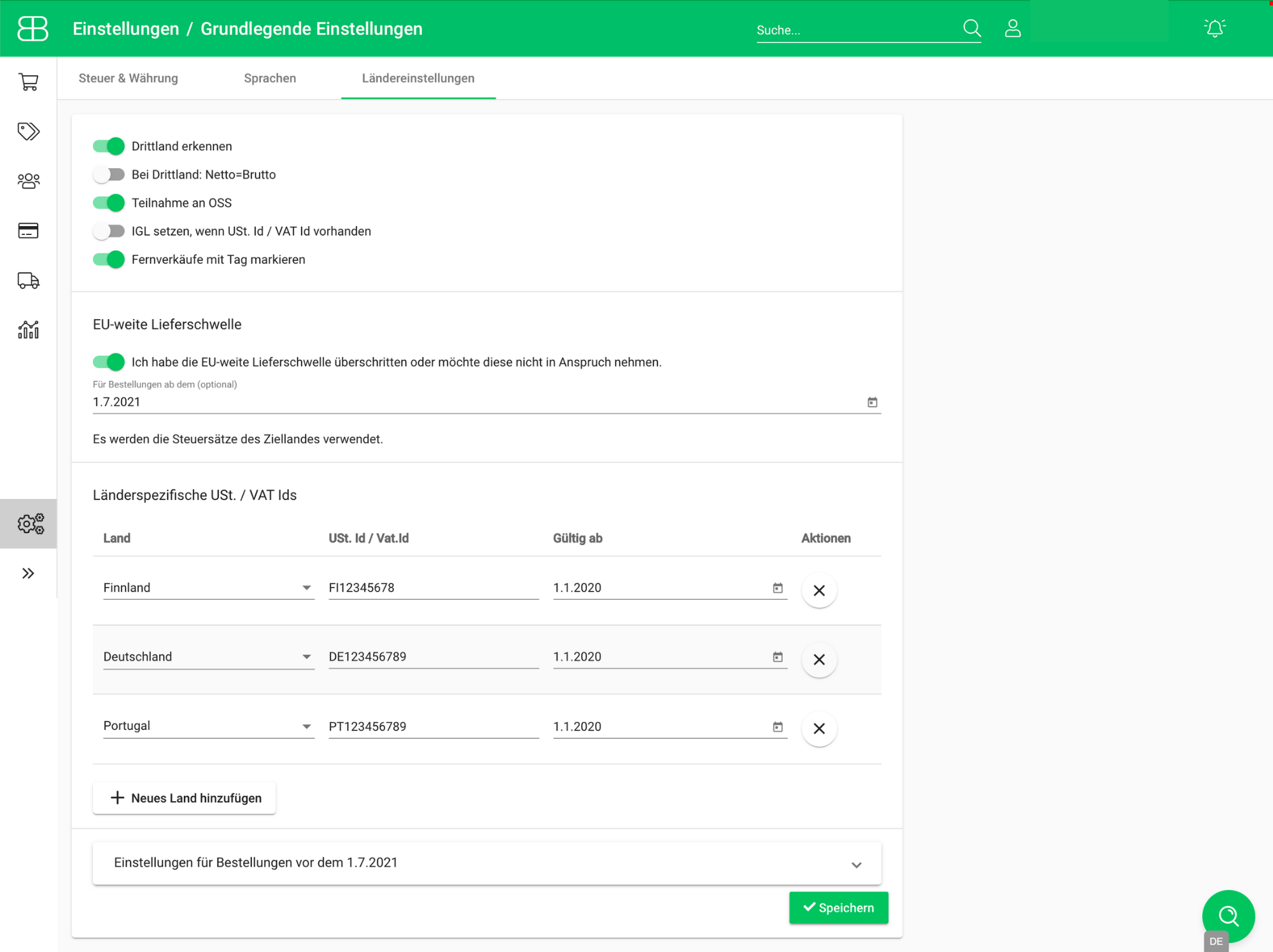 Screenshot aus Billbee zu den OSS Einstellungen