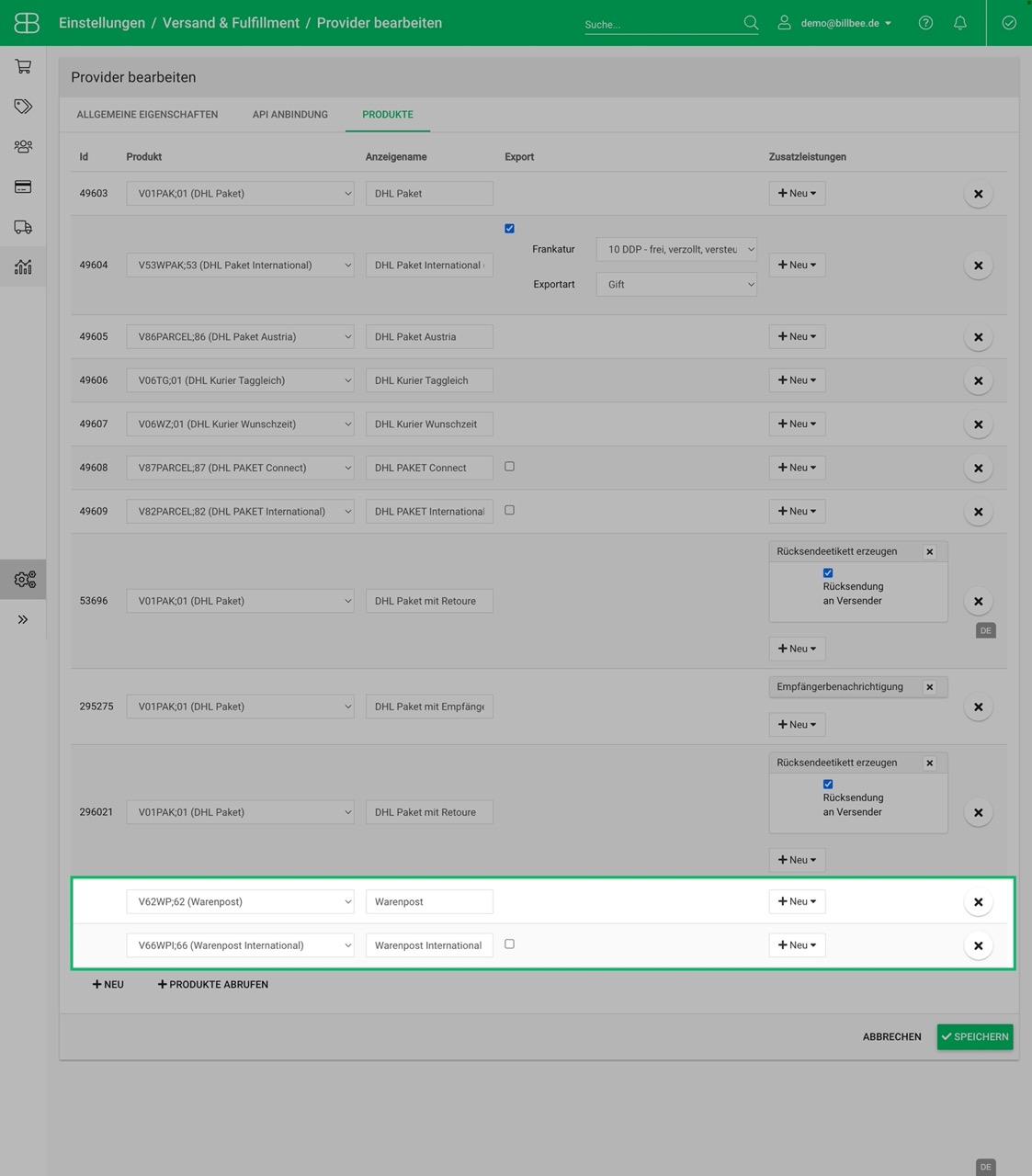 Billbee x Warenpost international