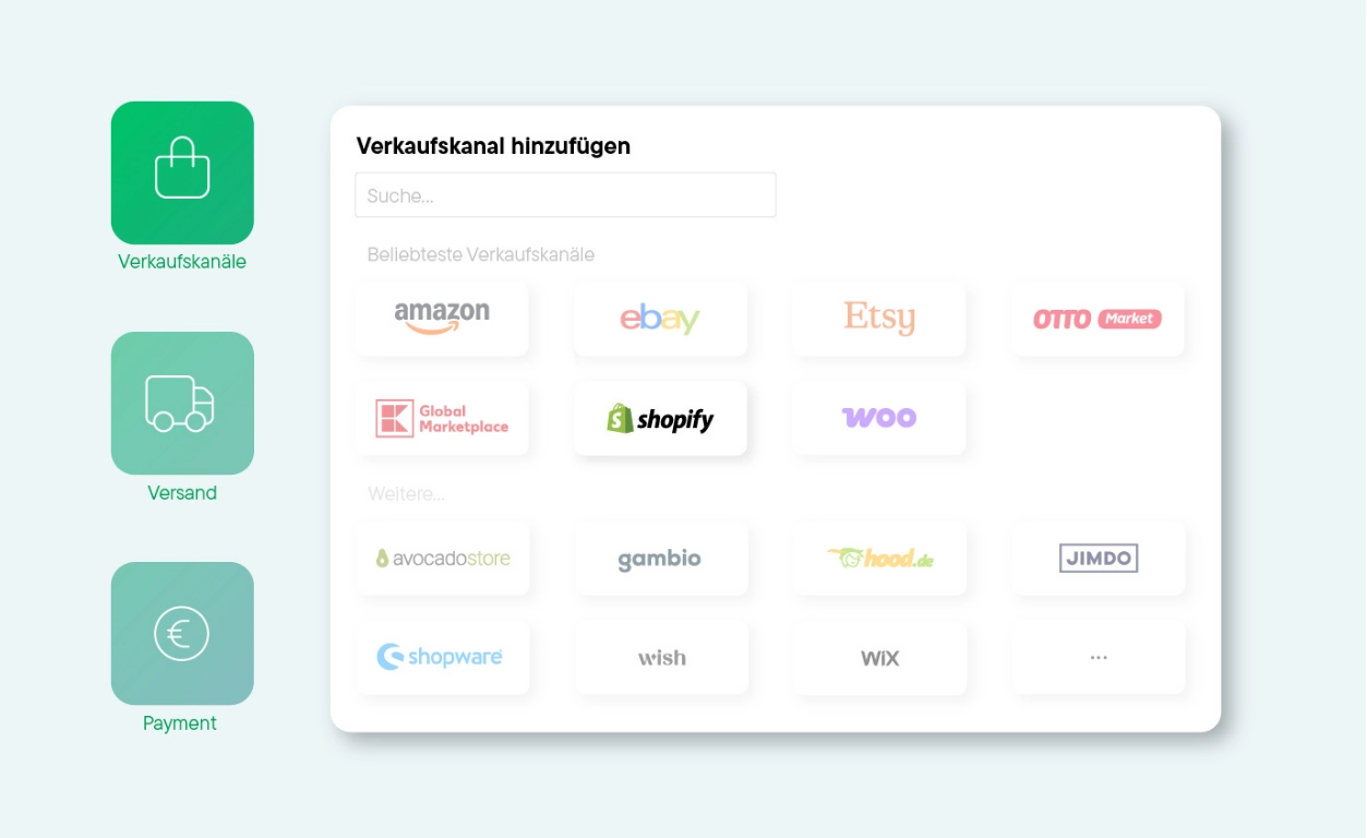 Billbee Oberfläche: Shopify als Verkaufskanal hinzufügen