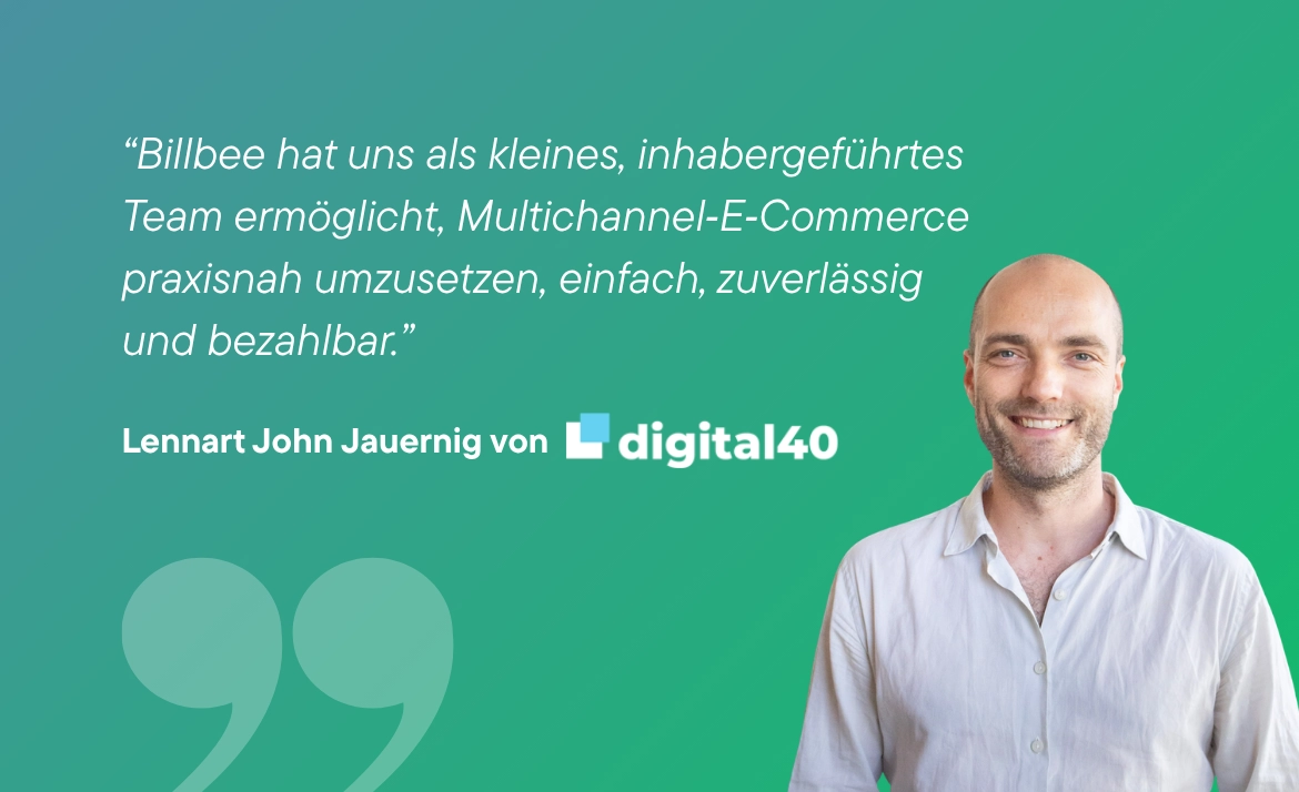 Porträt eines lächelnden Mannes vor grünem Hintergrund mit Zitat von Lennart John Jauernig von digital40