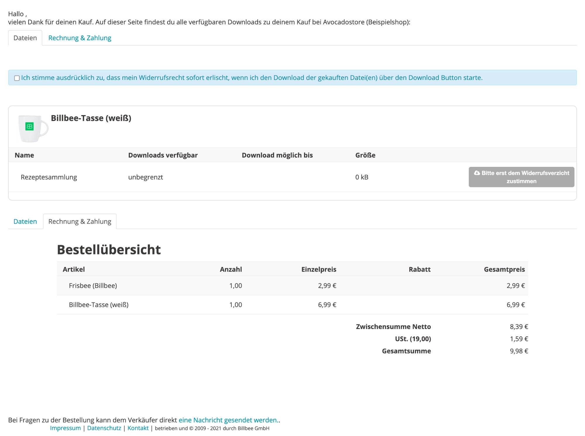 A look at the customer portal powered by Billbee