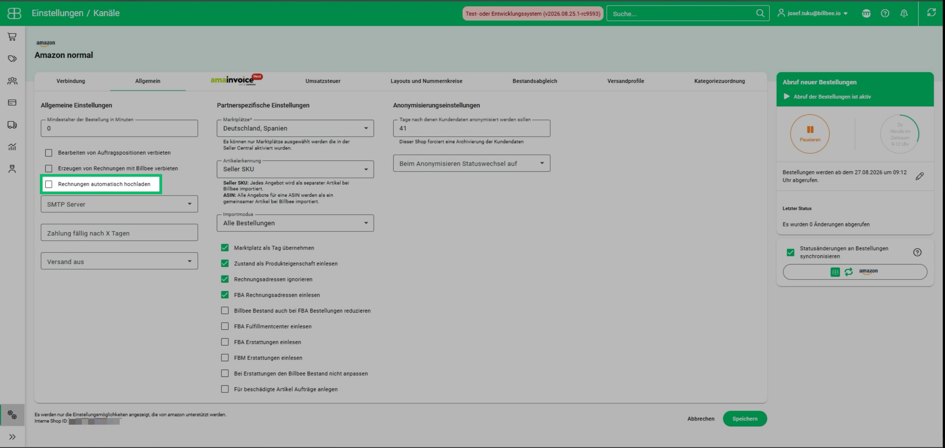 Upload invoices automatically to marketplaces with Billbee