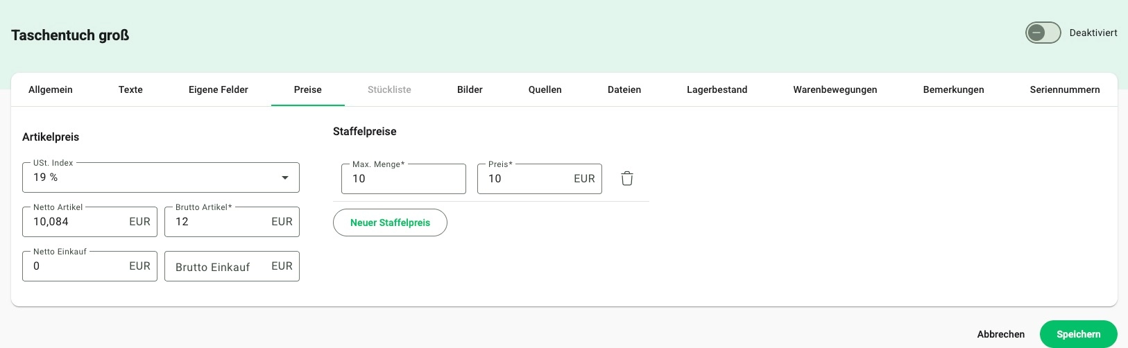 Using tiered pricing in Billbee