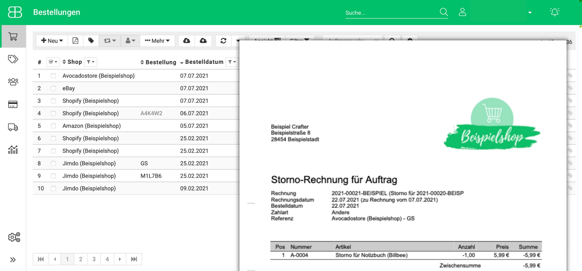 Stornorechnungen mit Billbee erstellen und manuell oder automatisch versenden