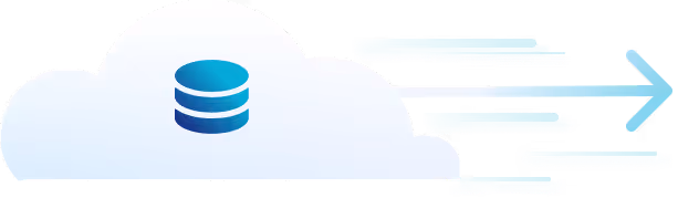 Icône de stockage en nuage avec une flèche pointant vers la droite symbolisant la gestion efficace et la rapidité des données.