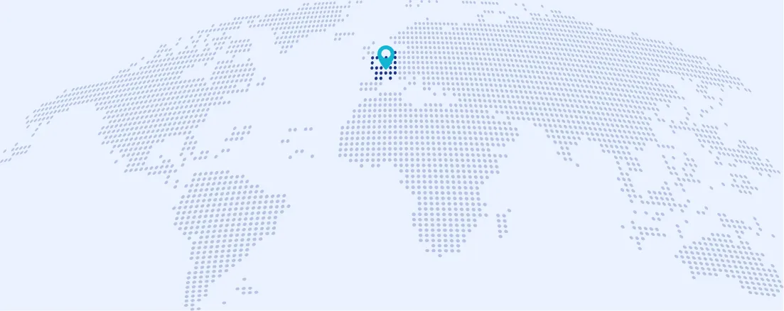 Carte du monde en points avec un repère situé sur l'Europe centrale.