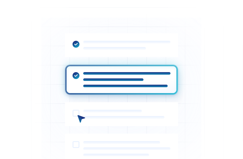 Interface showing a list with checkboxes and one highlighted selected item with a checkmark.