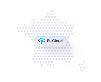 Carte de la France faite de points bleus avec une étiquette Eu.Cloud au centre.