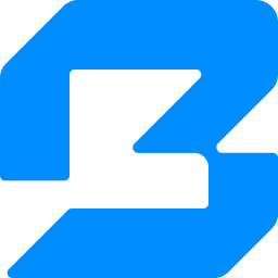 Blue abstract shape resembling a stylized number three or letter B on a white background.