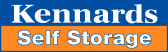 Kennards Self Storage logo with white text on blue and orange background.