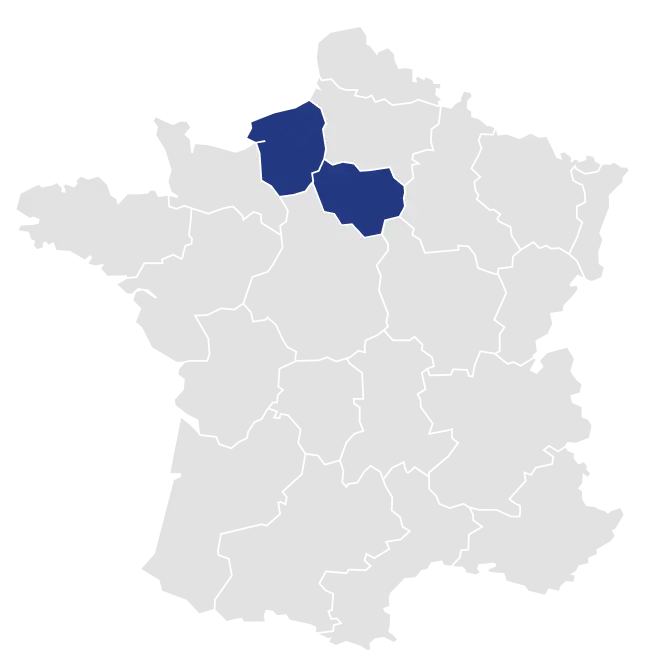 Carte de France avec zone d'intervention en Normandie et Île-de-France