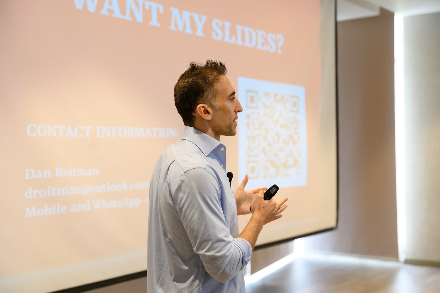 A speaker sharing slides