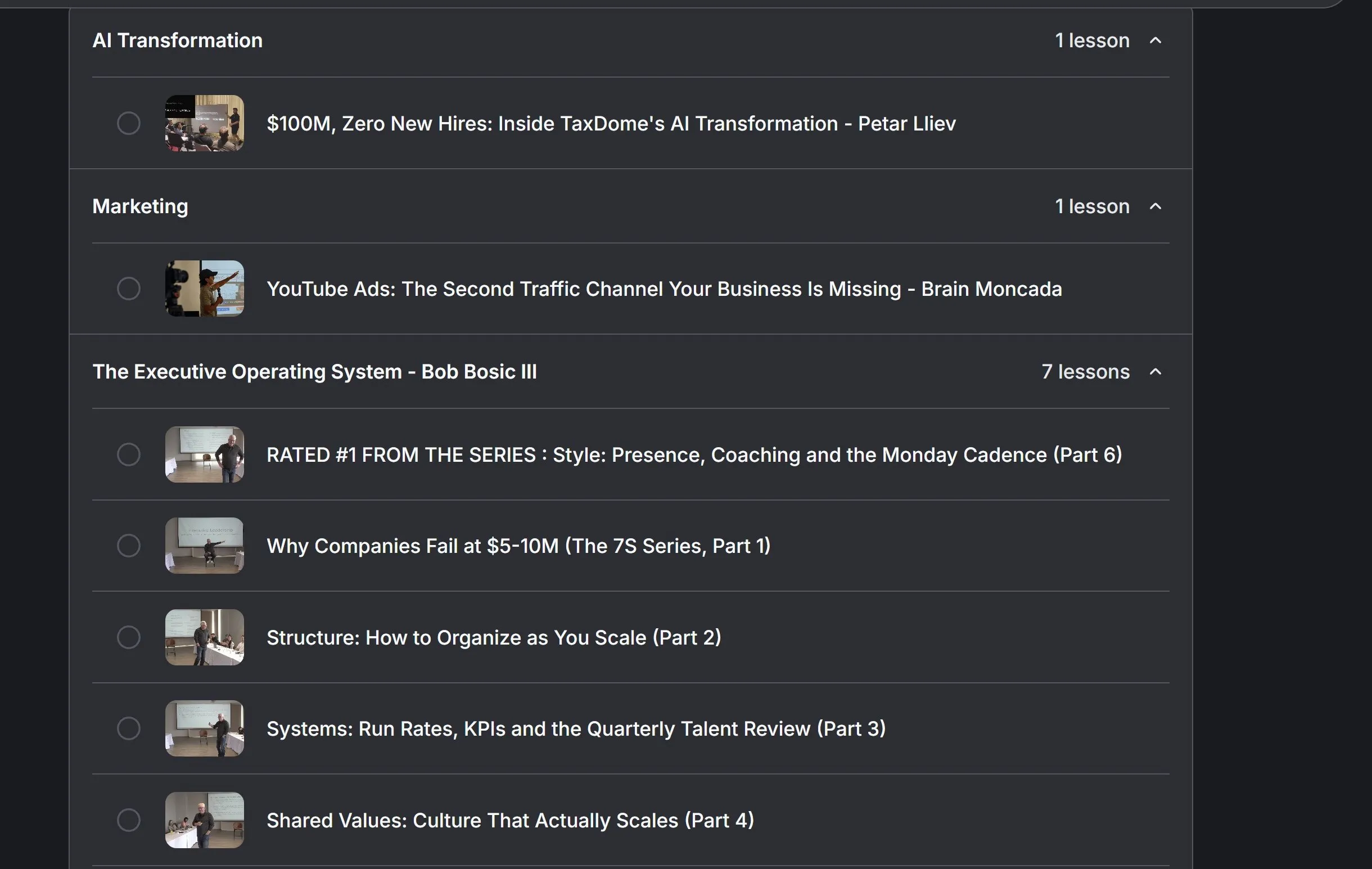 Recorded talks inside the member app