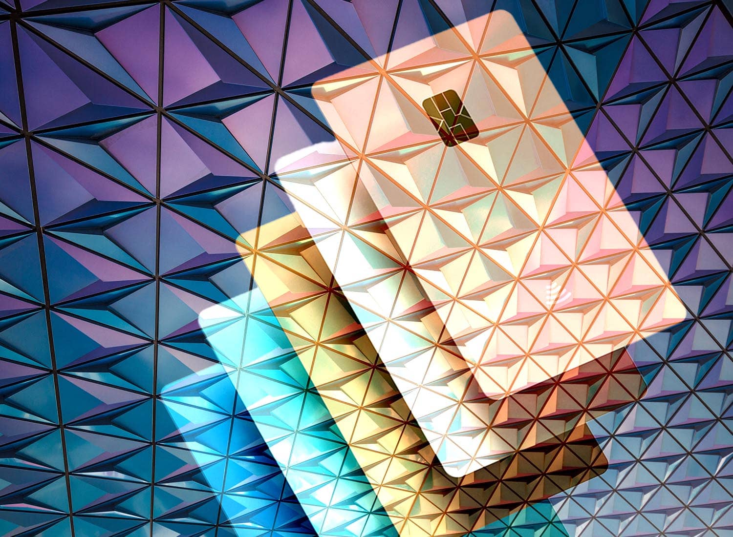 Electronic cards on a futuristic background