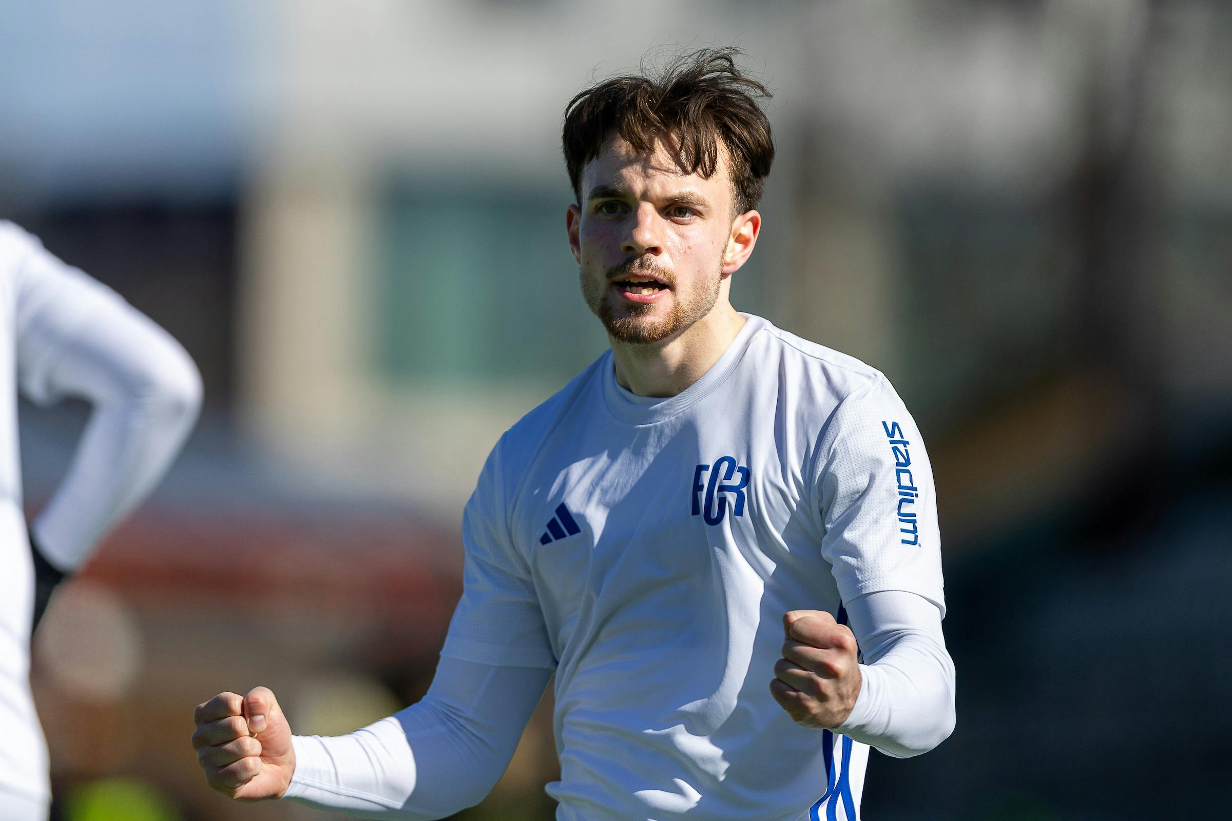 FC Rosengård forward Adrian Kozic (11) celebrates his 2-2 goal during the Ettan match between FC Rosengård and Lunds BK at Malmö IP, Malmö, Sweden. FC Rosengård-Lunds BK, April 4, 2026. Photo by Mauri Forsblom.