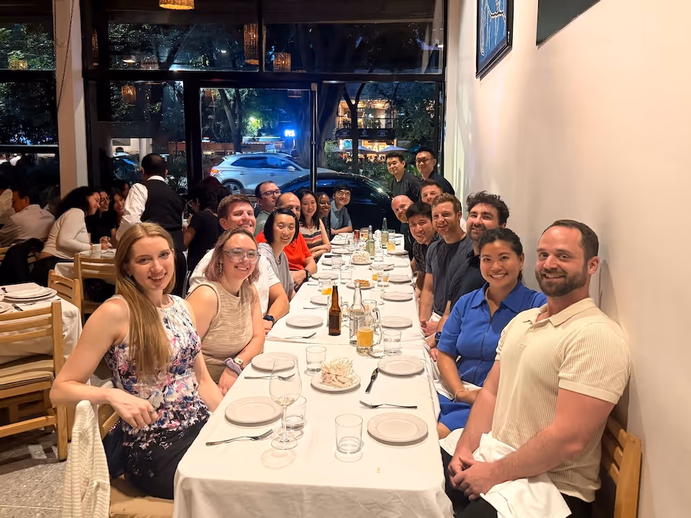 A group photo of the Centari team out to dinner.