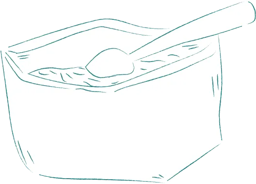 Line drawing of a cooking pot with liquid inside and a spoon resting in it.