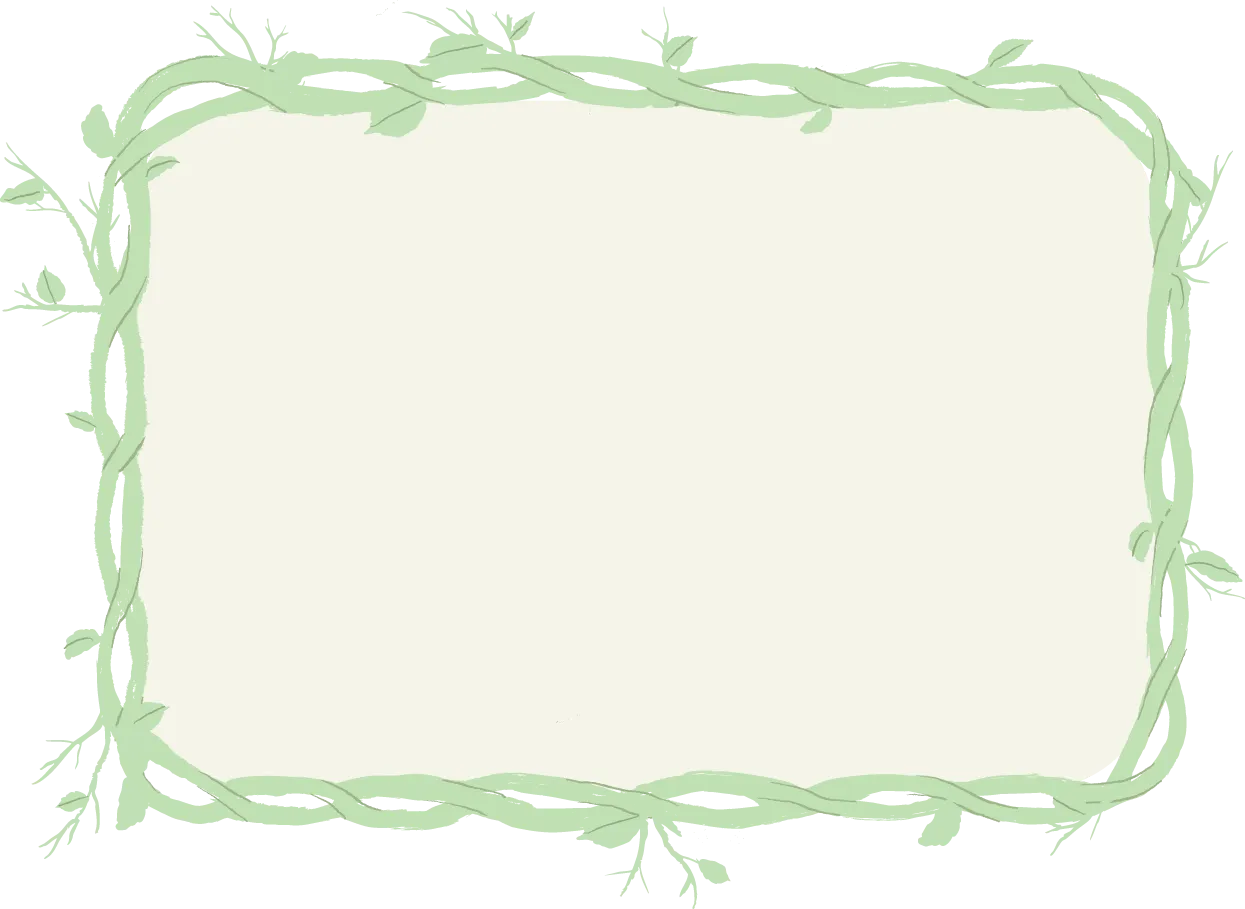 Rectangular frame with intertwined green vines and leaves on light background.