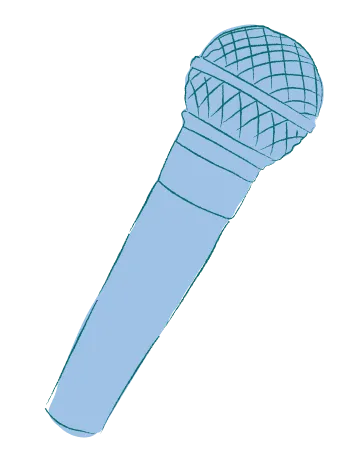 Illustration of a blue microphone with a mesh grille.