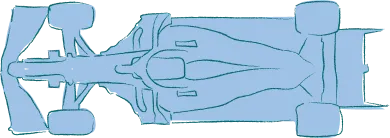 Top view illustration of a Formula 1 race car in light blue with detailed aerodynamic shapes and tires.