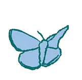 Simple hand-drawn illustration of a blue butterfly with outlined wings.