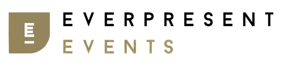 Everpresent Events logo met een gestileerde 'E' in een goudkleurig vierkant en de tekst Everpresent Events ernaast.