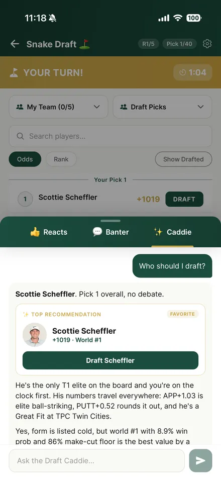 CaddieUp draft room