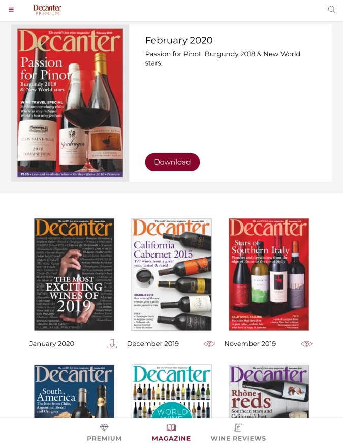 Decanter's Storefront in its Magazine App