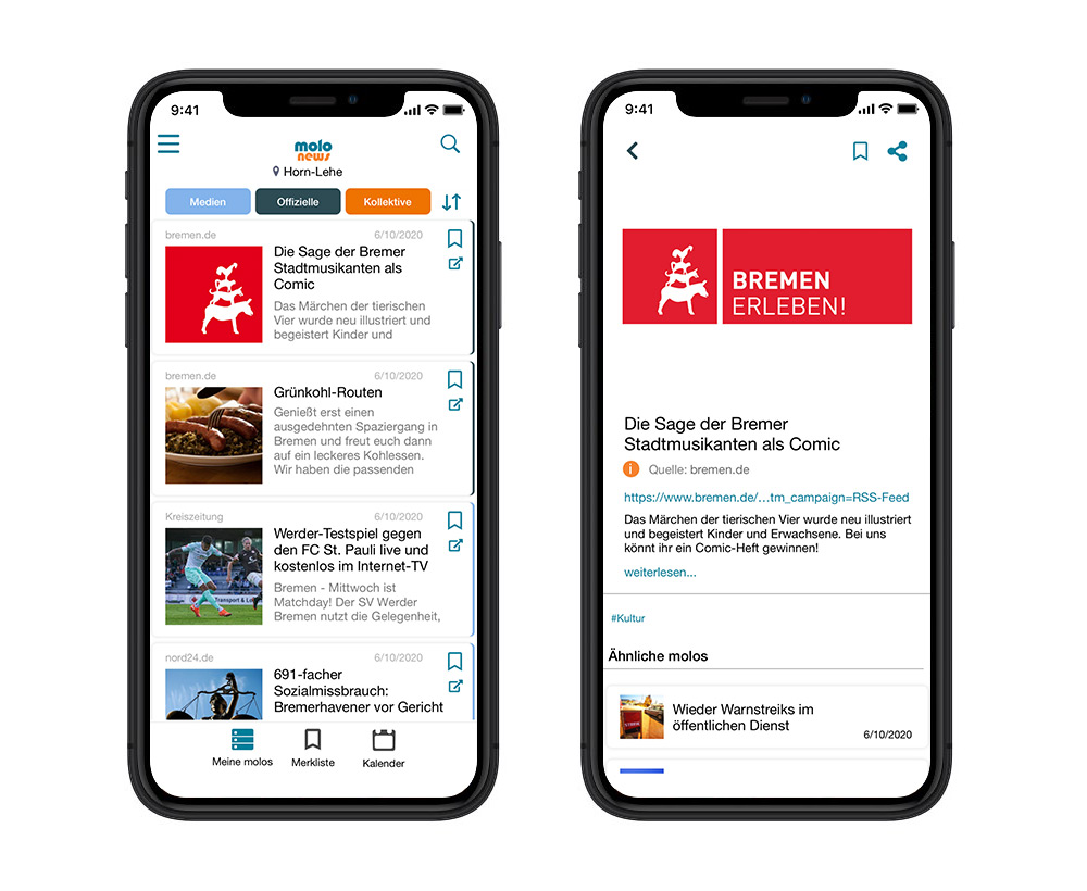 molo.news - eine lokale Nachrichten- und Informations-App für Bremen und Umgebung.