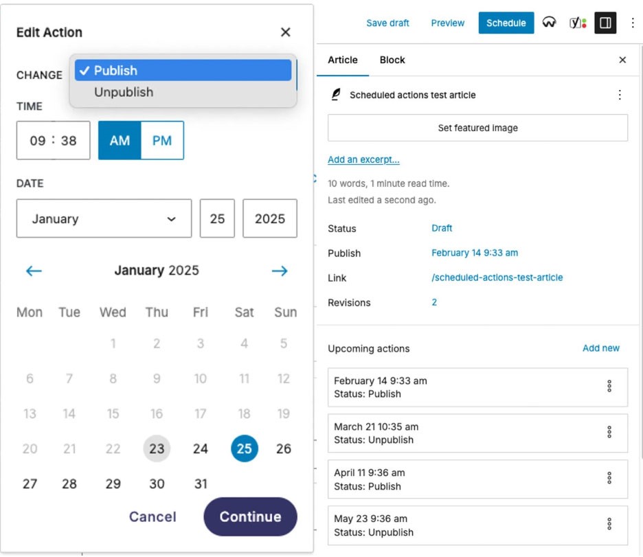 Product News Scheduled Actions
