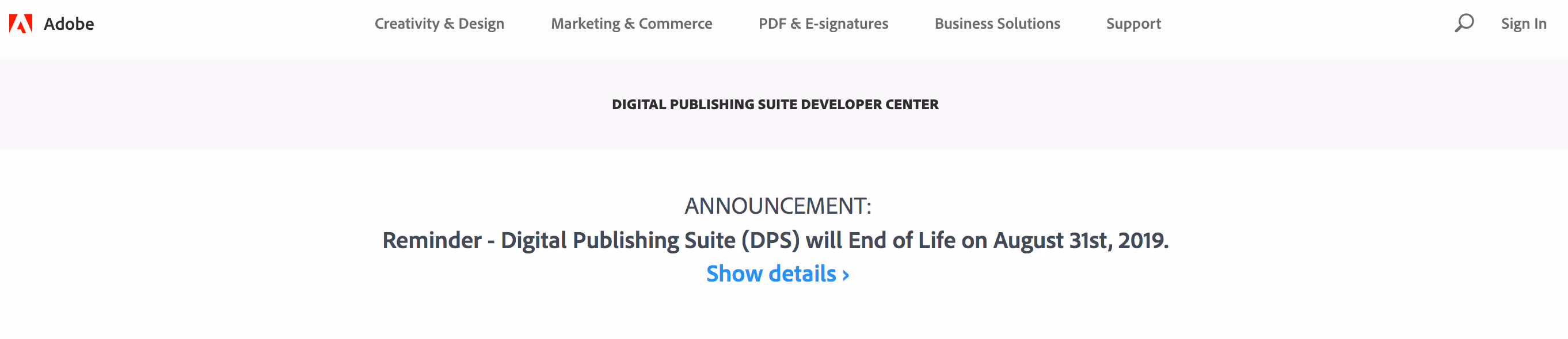 Adobe DPS Publishing Suite will End of Life End of 2019