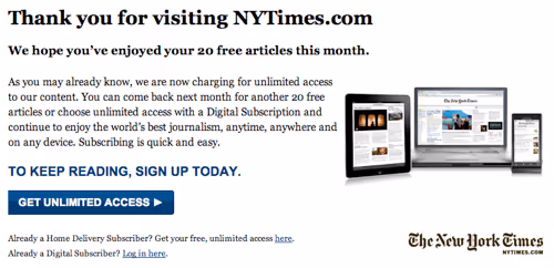New York Times Freemium Paywall Model