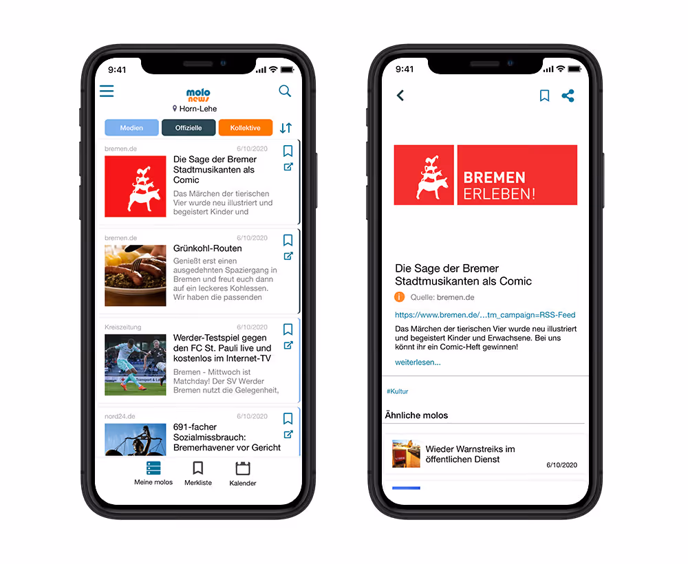 molo.news - eine lokale Nachrichten- und Informations-App für Bremen und Umgebung.