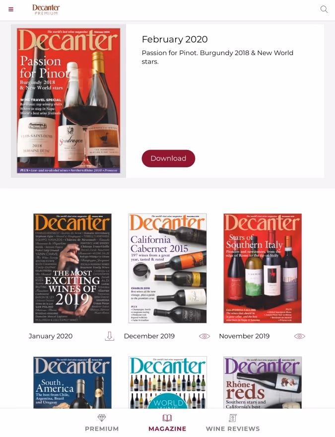 Decanter's Storefront in its Magazine App