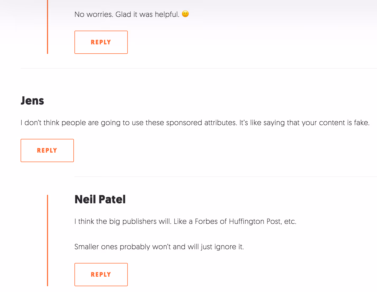 Neil Patel Comment Section