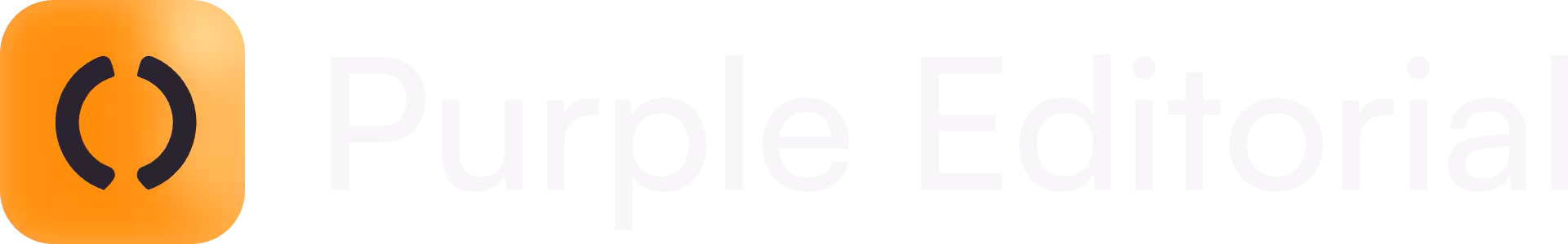 Oranges Icon mit zwei schwarzen halbkreisförmigen Linien links neben dem Text Purple Editorial.