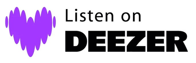Logo mit lila Herzwelle und Text „Listen on DEEZER“.
