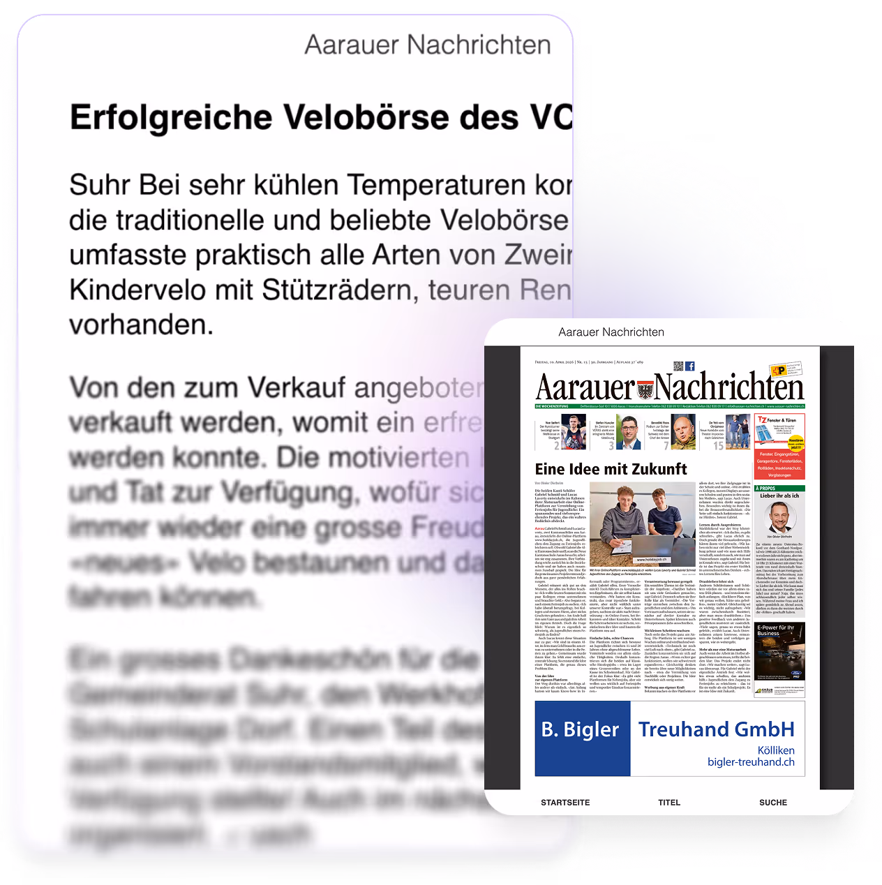 Zeitungsausschnitt über eine erfolgreiche Velobörse des VCS in Aarau bei kühlen Temperaturen.