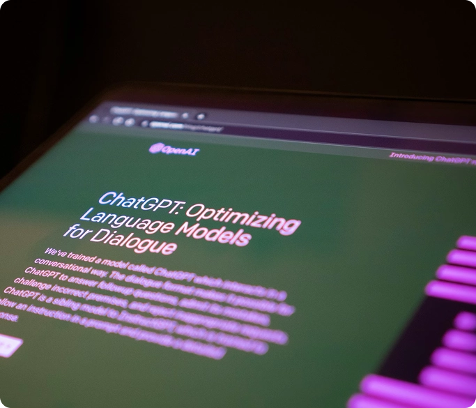     Laptop screen displaying the ChatGPT website and AI language model interface.