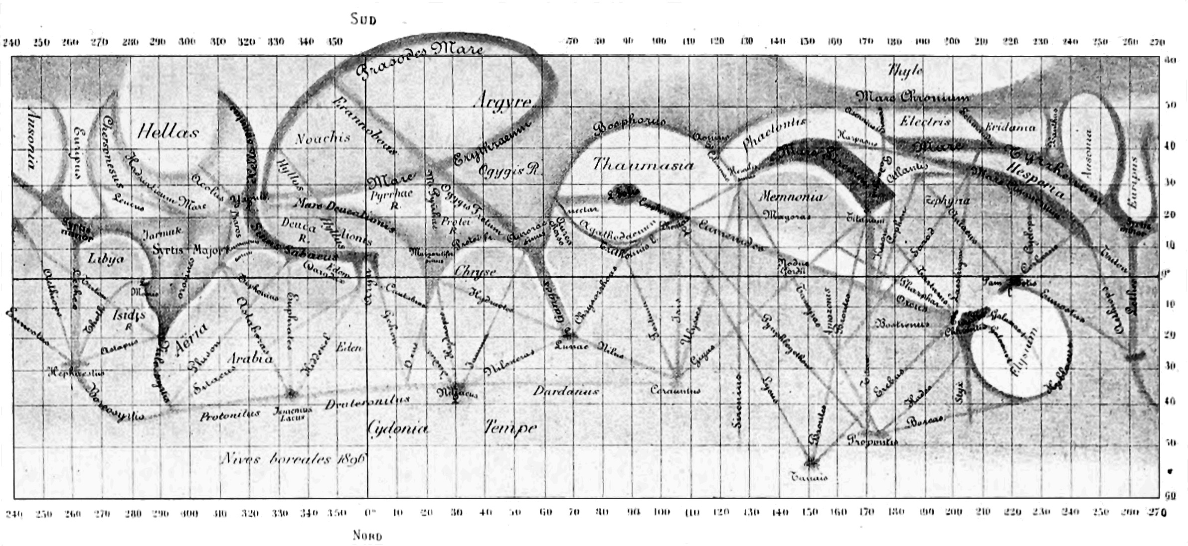 1892 illustration of Mars canals that inspired the F04 drawing