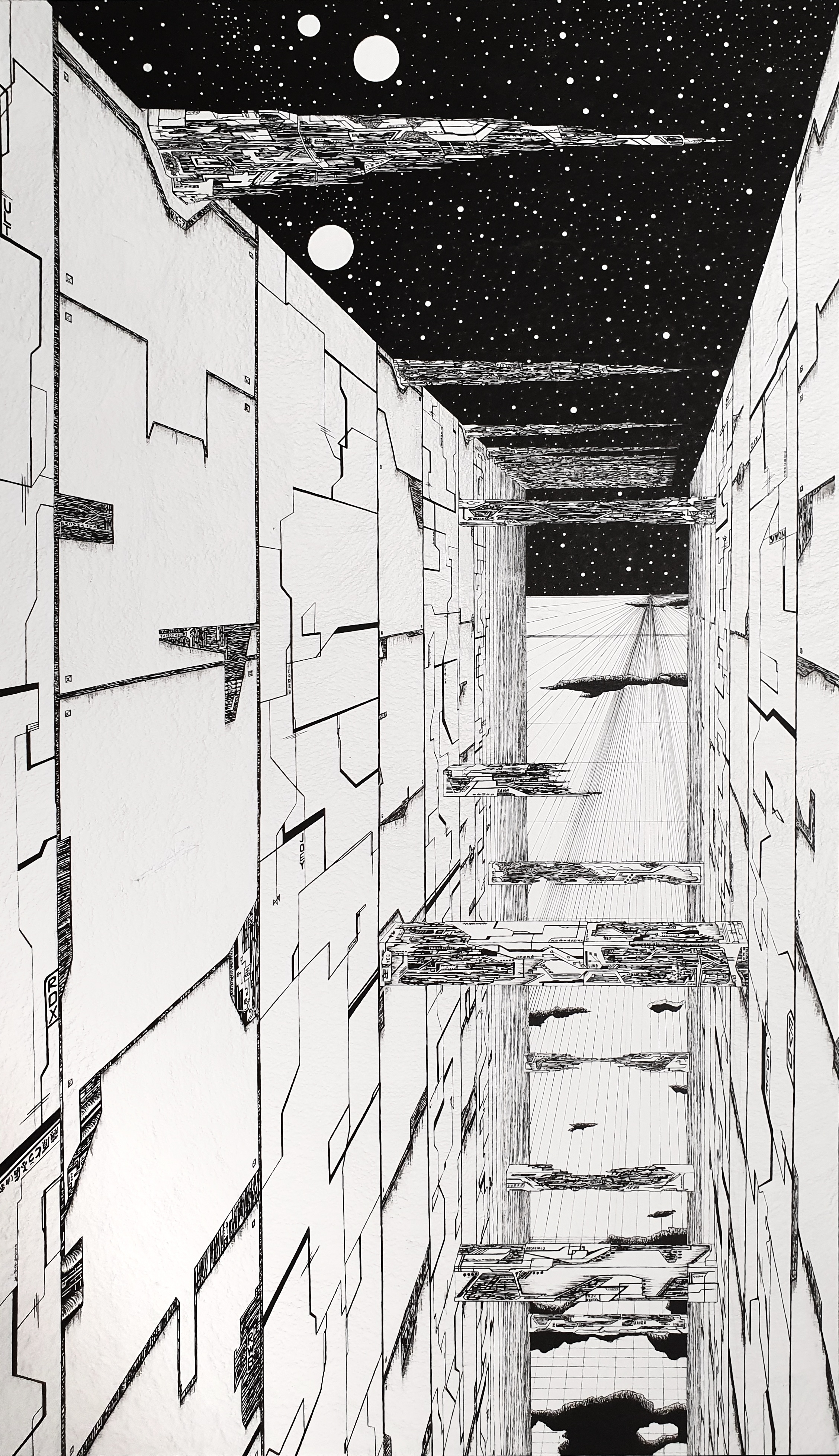 Additional close-up detail of the U02 ink drawing